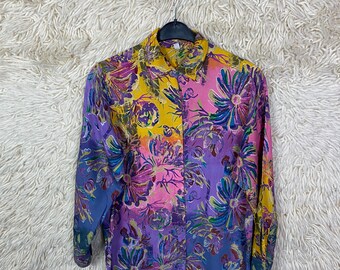 Vintage Silk Shirt Size M - L (41/42) Silk Shirt Long
