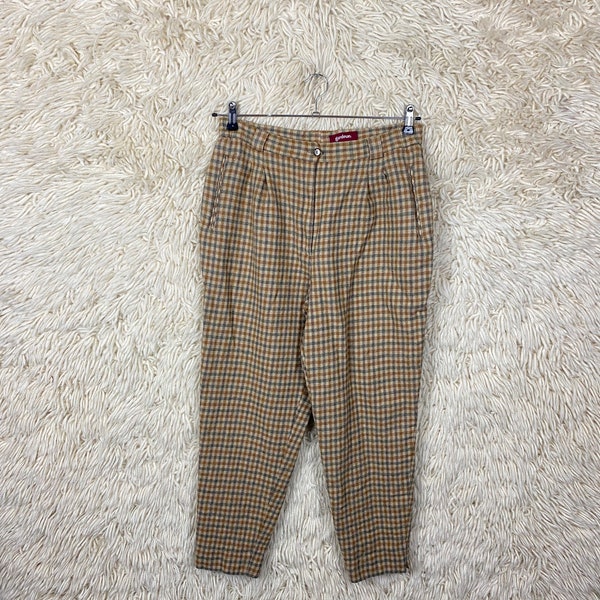 Vintage Gardeur Pure New Wool Checkered Pants Hose Capri Size L - XL ( 44/46) 80s 90s