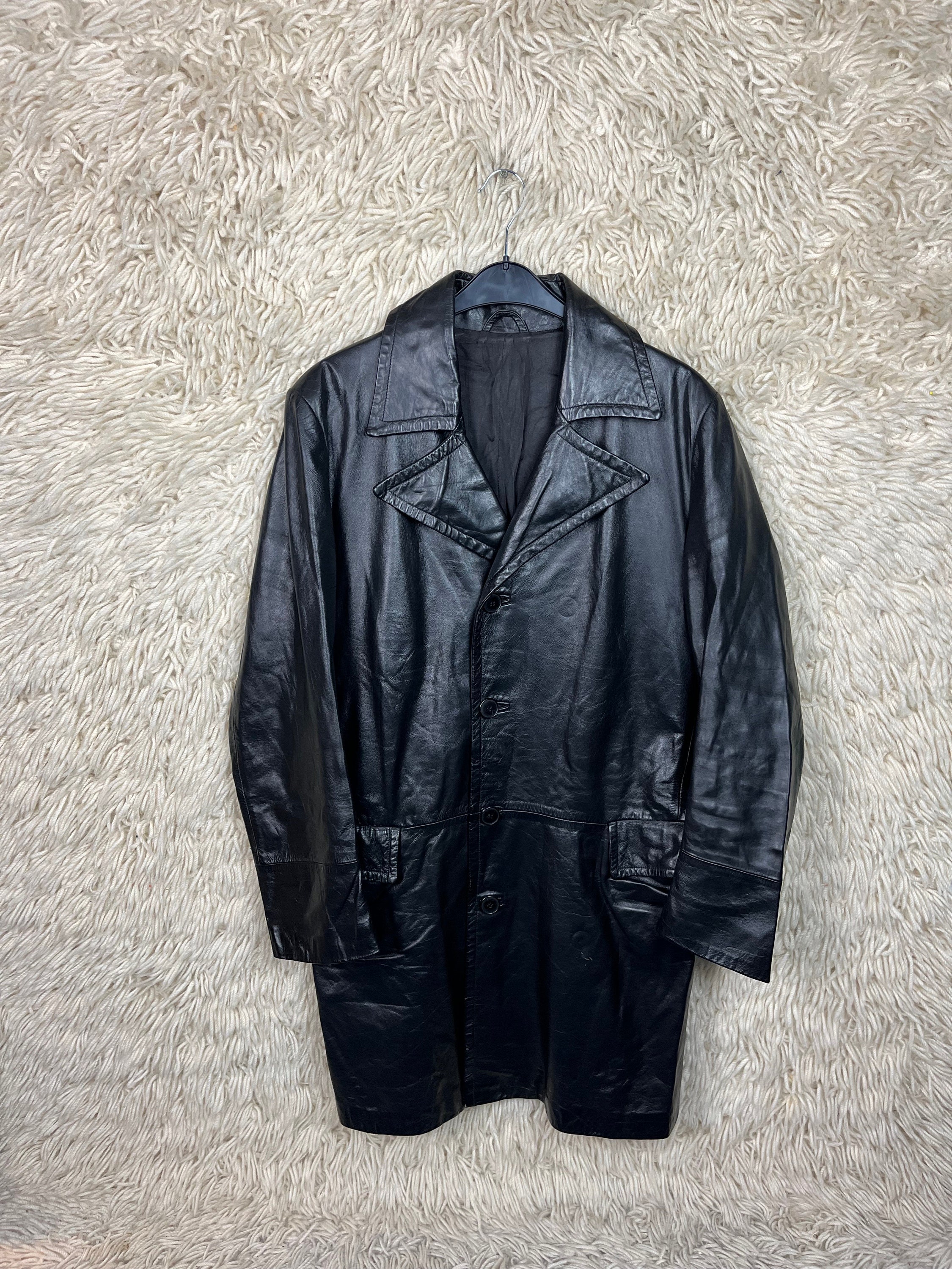 Vintage Black Leather Coat Jacket Size M - L Leathercoat Jacket 
