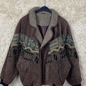 Vintage Navajojacket Size L - XL (52) Navajo Aztec Bomber Suede Wool Leatherjacket Jacket Bomber Jacket 80s 90s