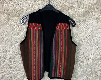 Vintage Woven Aztec Vest Size M - XL Wool Ethnic Navajo Vest Woven 80s 90s