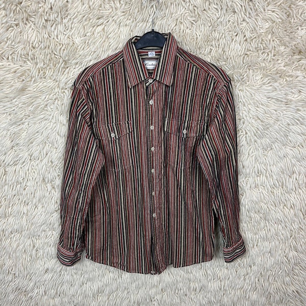 Vintage Corduroy Shirt Size M (39/40) Corduroy Shirt Stripes Crazy Pattern Stripes Long Sleeved Shirt 80s 90s