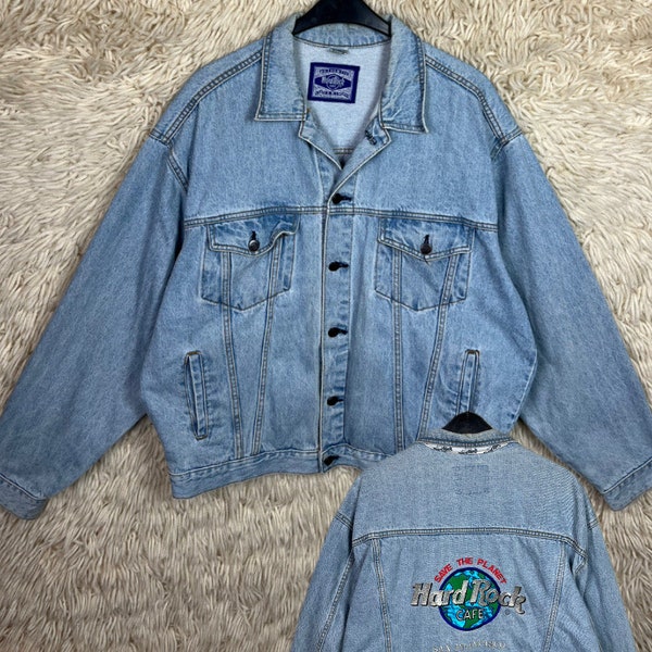 Vintage Hard Rock Café Denim Jacket Size L - XL Denimjacket Jeansjacke Jacke Pockets 80s 90se
