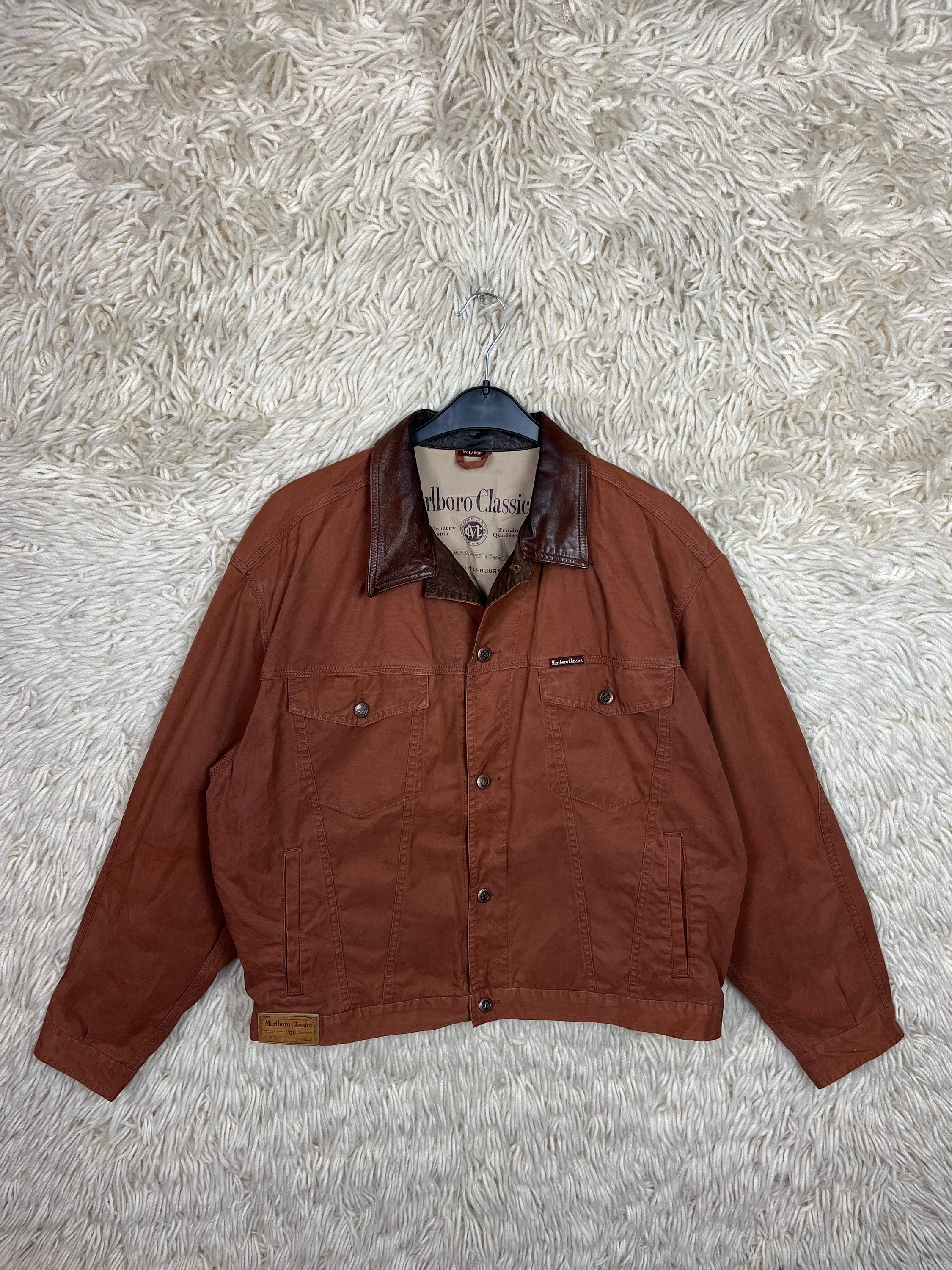 Vintage Marlboro Denim Jacket Size M XXL Leather Jeansjacke