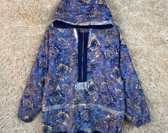 Vintage mujeres tamaño S-L cortavientos Anorak chaqueta ligera chaqueta transición lluvia chaqueta capucha patrón loco 80s 90s