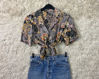 Vintage Shirt Blouse Size S - L Crazy Pattern Bluse 80s 90s