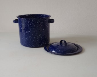 Vintage Blue Speckle enamel 6" Pot, blue enamel pot,