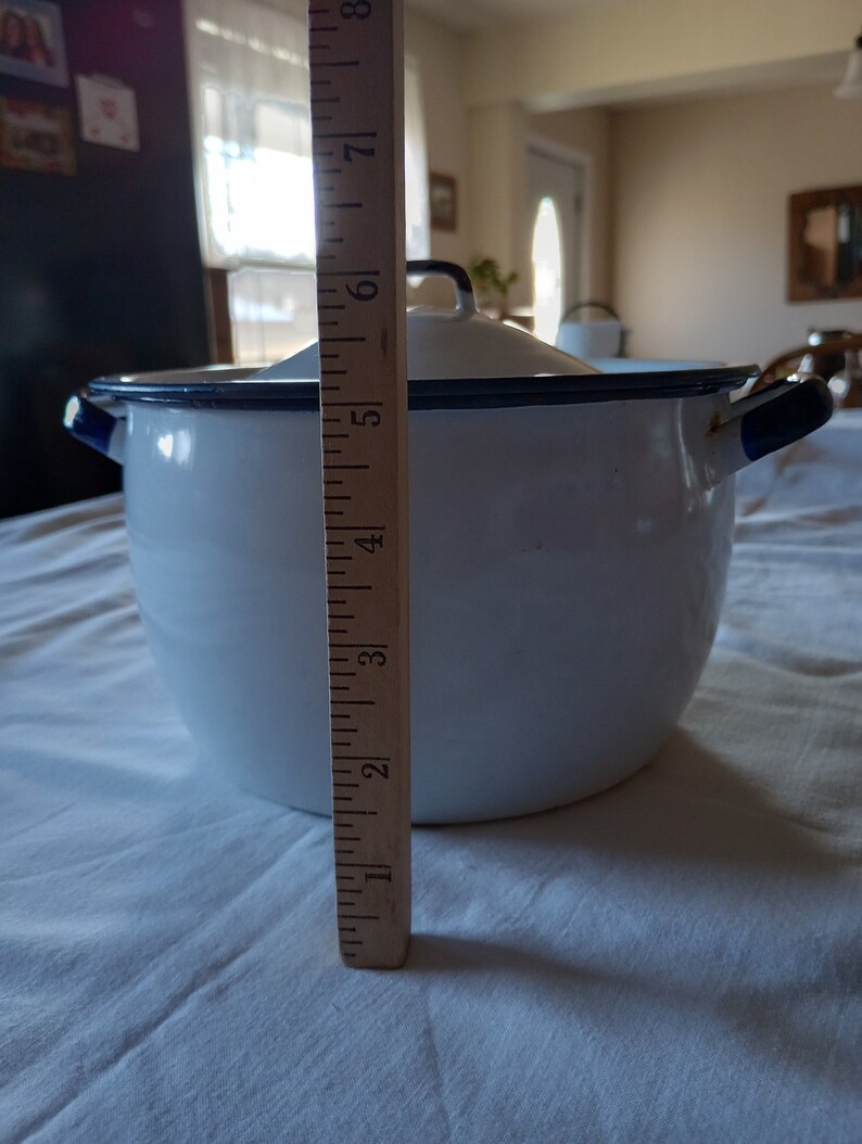 Vintage White Enamel Stock Pot With Lid Etsy