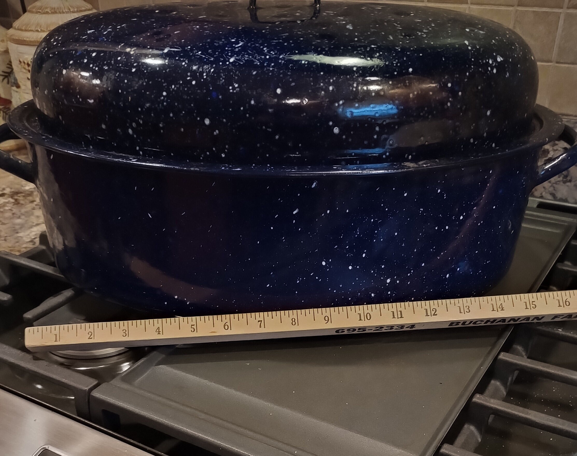 Vintage Large Blue Speckled Enamel Roasting Pan Etsy