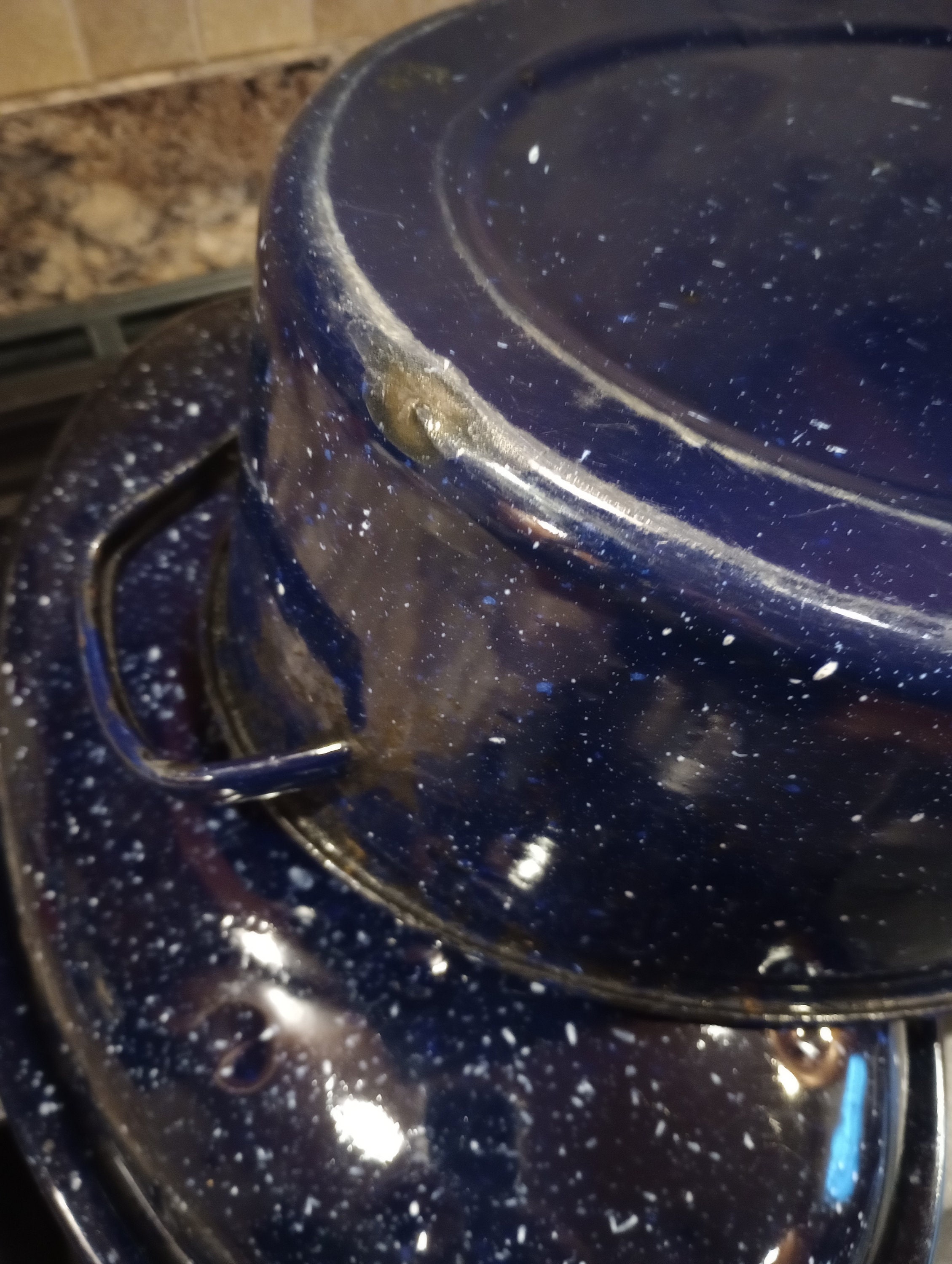 Vintage Large Blue Speckled Enamel Roasting Pan Etsy