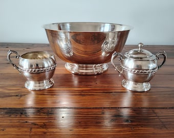 Vintage verzilverde fruitschaal met Sugar n Creamer