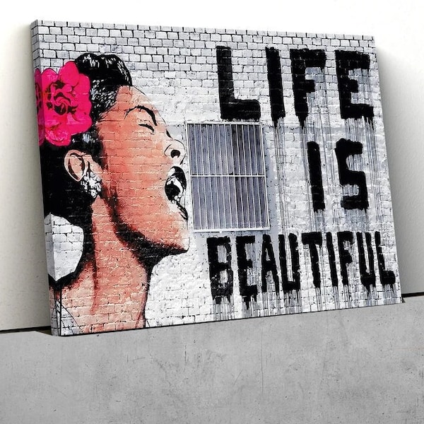 Das Leben ist schön, Banksy Malerei, Banksy Kunstwerk, Banksy, Graffiti Wandkunst, Frau Malerei, Abstrakte Frau Malerei, Graffiti Druck,