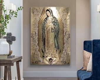 La Virgen de Guadalupe, Decoración de Arte Religioso, Nuestra Señora de Guadalupe, Arte de la Muralla de la Señora, Impresión Católica, María Inmaculada, Arte de Pared Grande, Lienzo