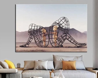 Two People Turning Their Backs On Each Other At Burning Man,Canvas Wall Art,Inner Child,Couple Canvas, Romantic Wall Art,Children Imprisoned