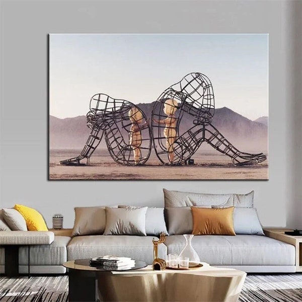 Two People Turning Their Backs On Each Other At Burning Man,Canvas Wall Art,Inner Child,Couple Canvas, Romantic Wall Art,Children Imprisoned