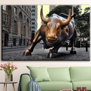 Bull Canvas, Charging Bull Statue, Wall Street Art, Bull Wall Art, Bull Décor, Motivational Gift, New York Bull, Bull Print, Bedroom Canvas