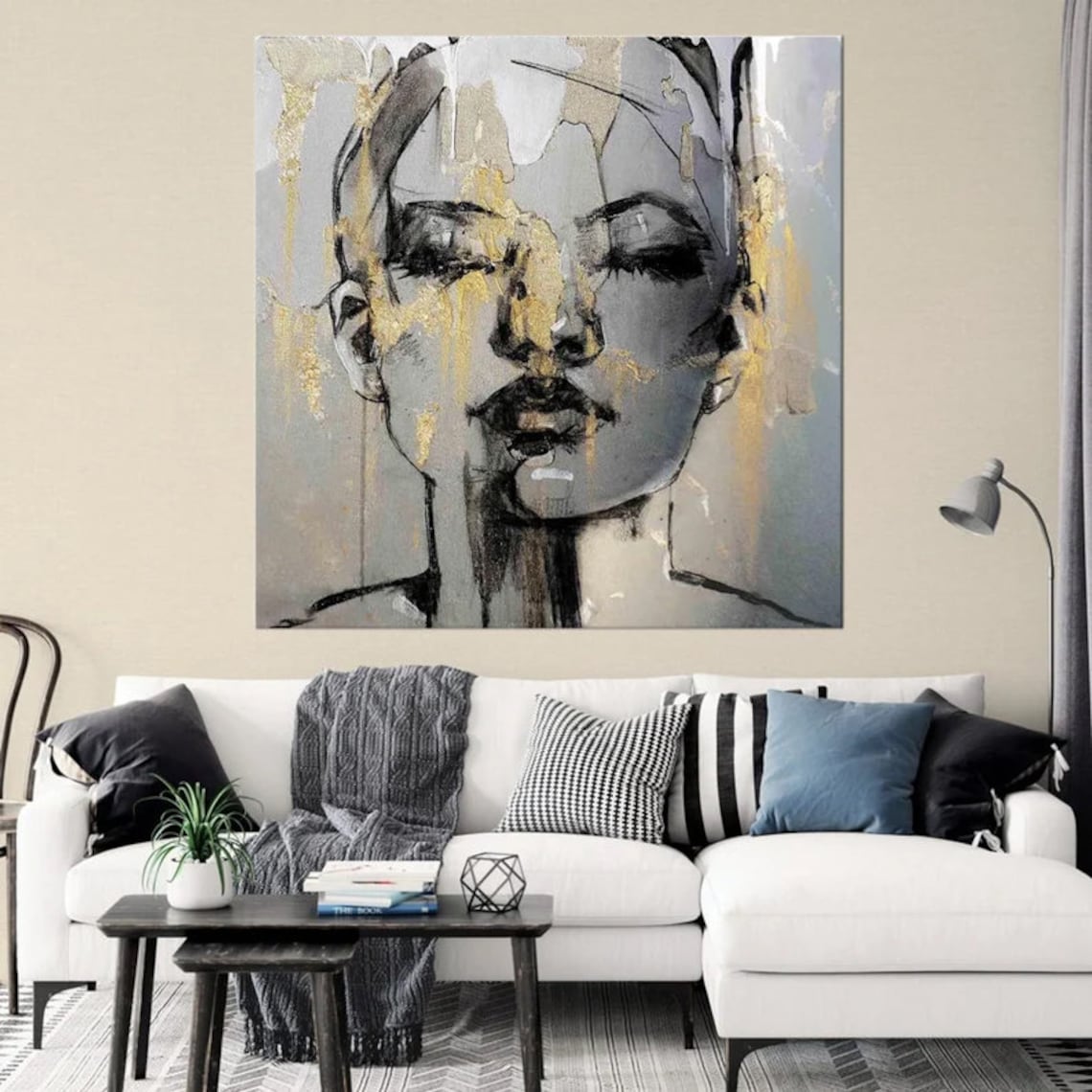 Woman Portrait Wall Art Woman Canvas Abstract Woman Wall Etsy