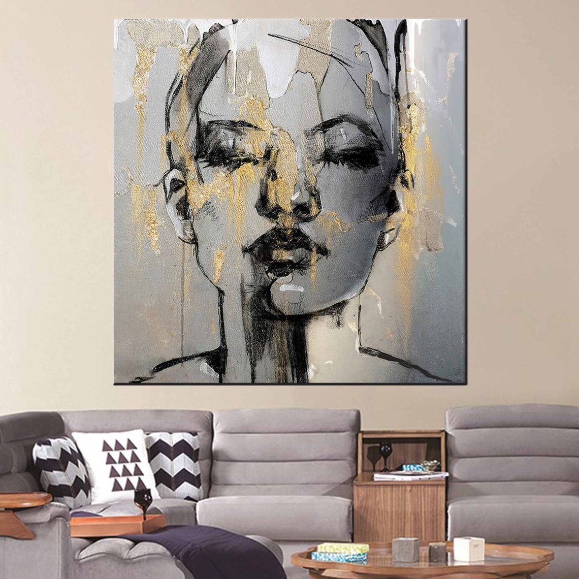 Woman Portrait Wall Art Woman Canvas Abstract Woman Wall Etsy