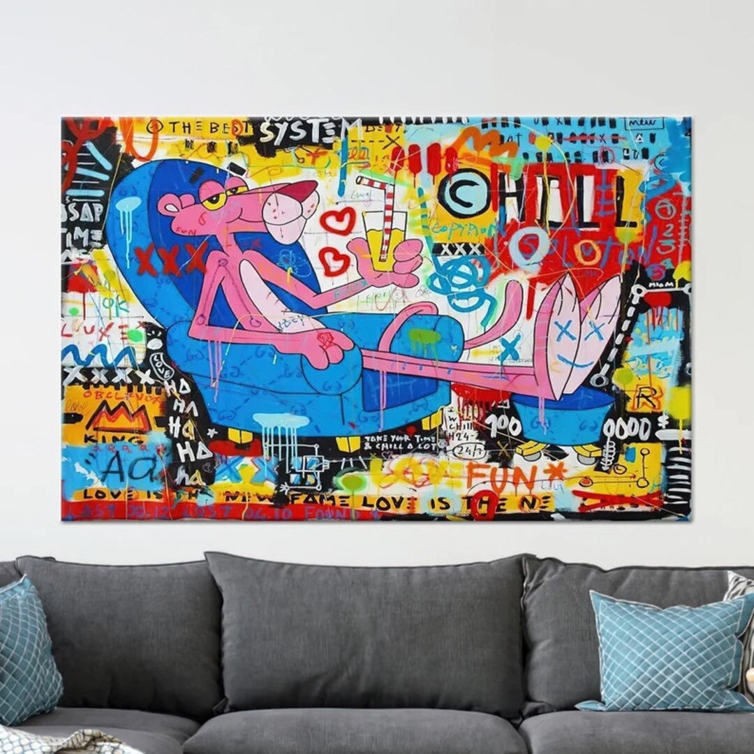 Pink Panther Graffiti Pop Art Canvas Banksy Graffiti Wall Etsy