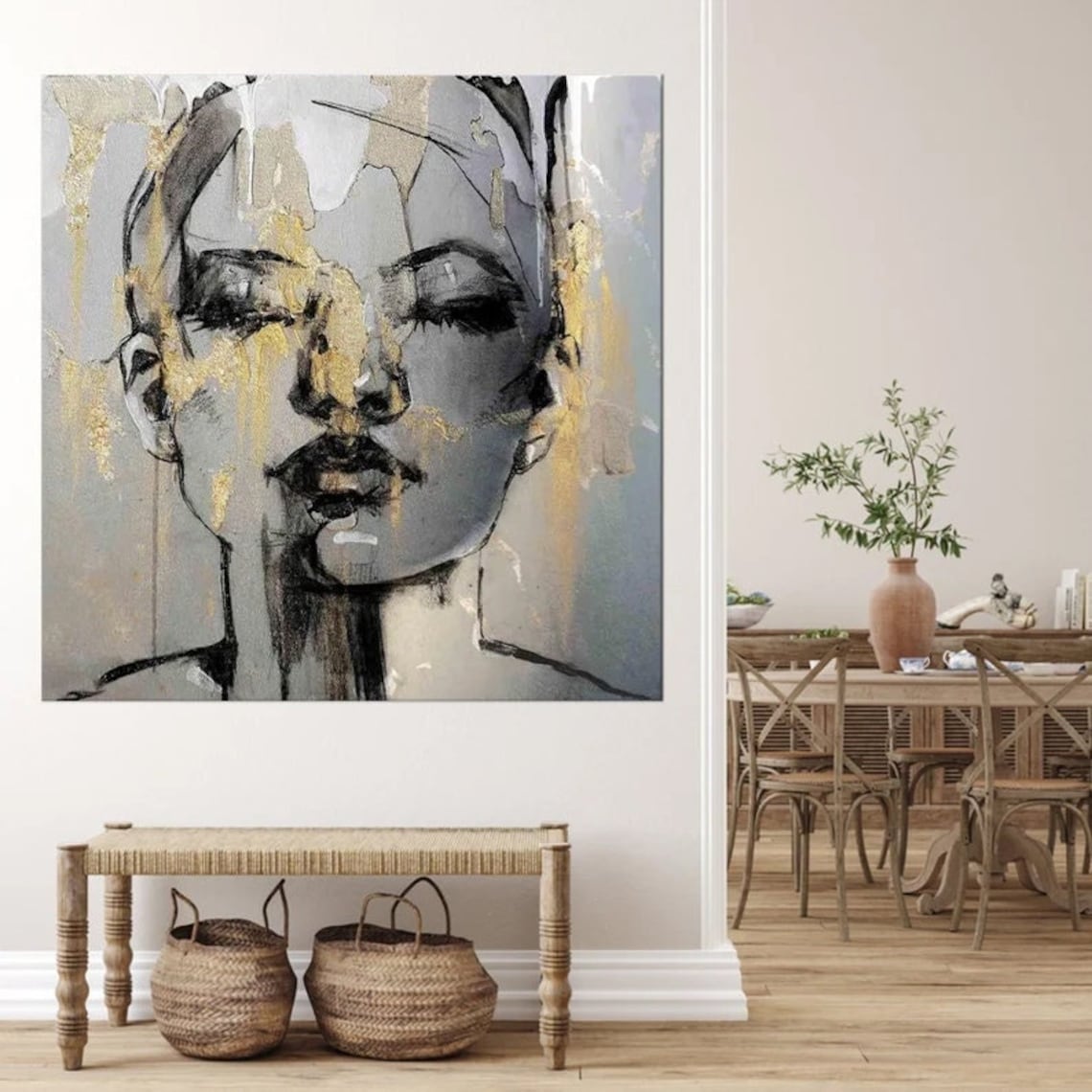 Woman Portrait Wall Art Woman Canvas Abstract Woman Wall Etsy