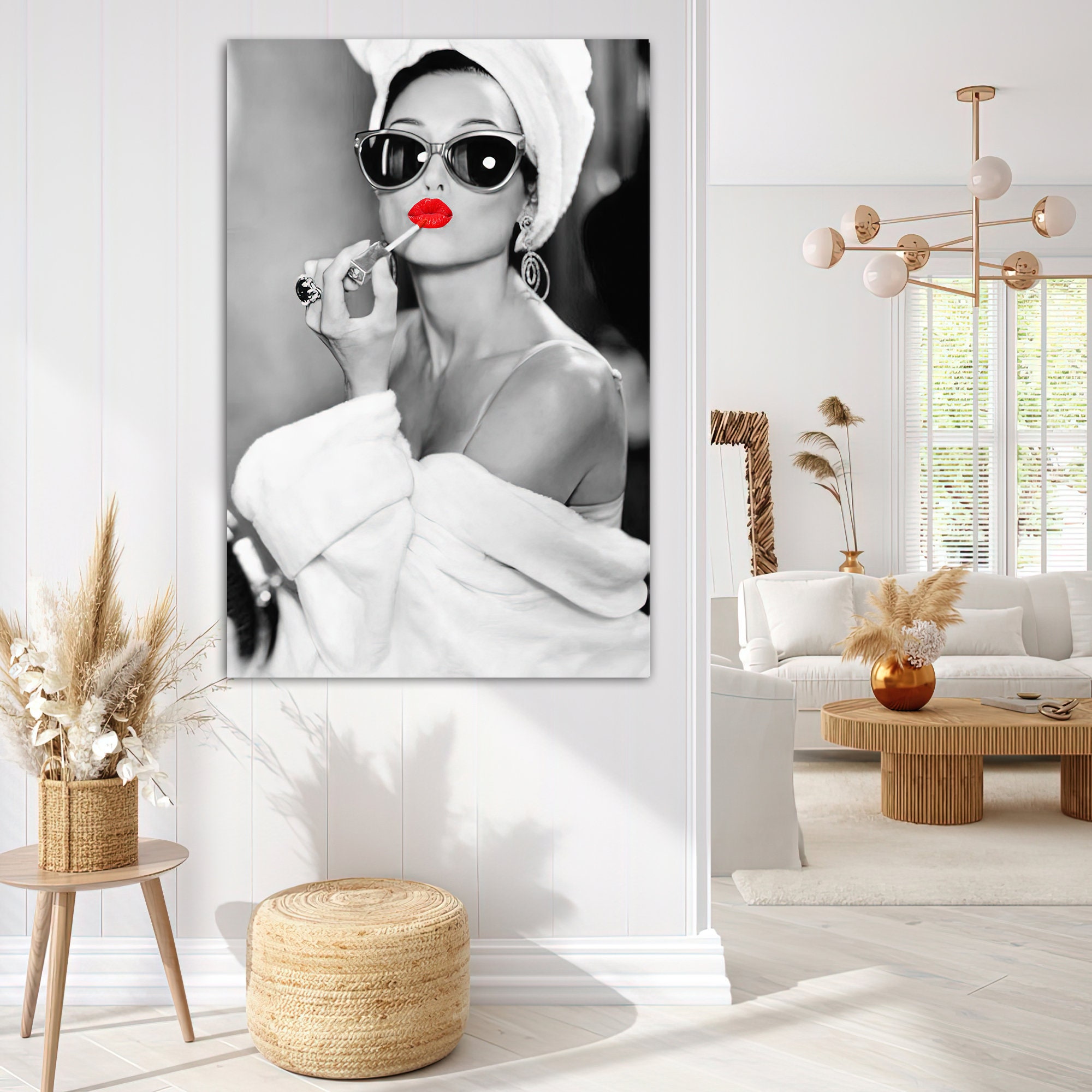 Audrey Hepburn Style Art, Hepburn Red Lips, Pop Art Home Decor, Iconic ...