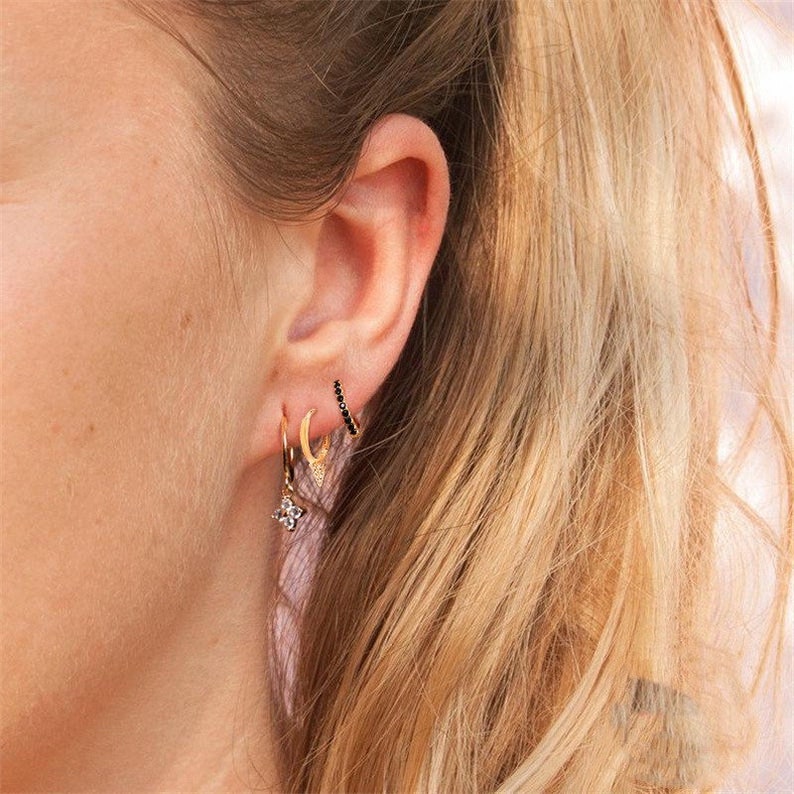 Minimalist Details about / 14K Solid Gold Mini Double Front To Back Dainty Stud Earrings