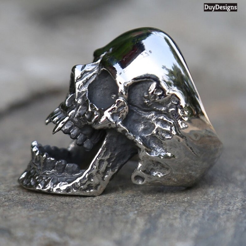 Gothic Vampire Skull Men Womens Stainless Steel Biker Rings Man Gothic Punk Jewelry couple ring Vampire Skull Ring gift for himher