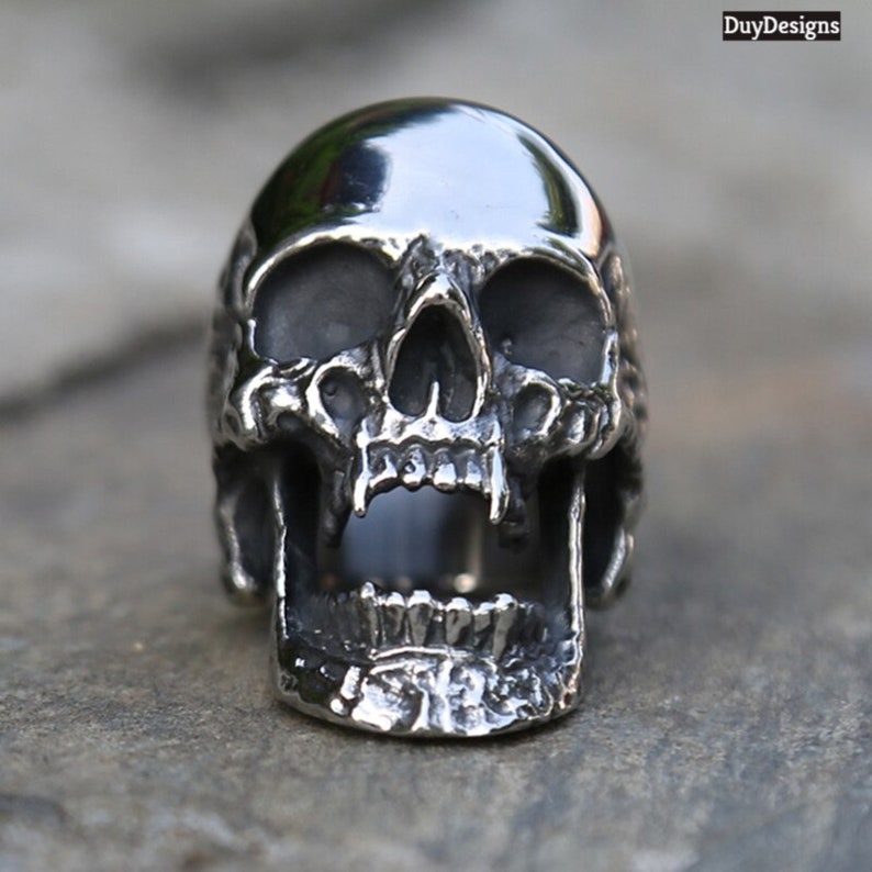 Gothic Vampire Skull Men Womens Stainless Steel Biker Rings Man Gothic Punk Jewelry couple ring Vampire Skull Ring gift for himher
