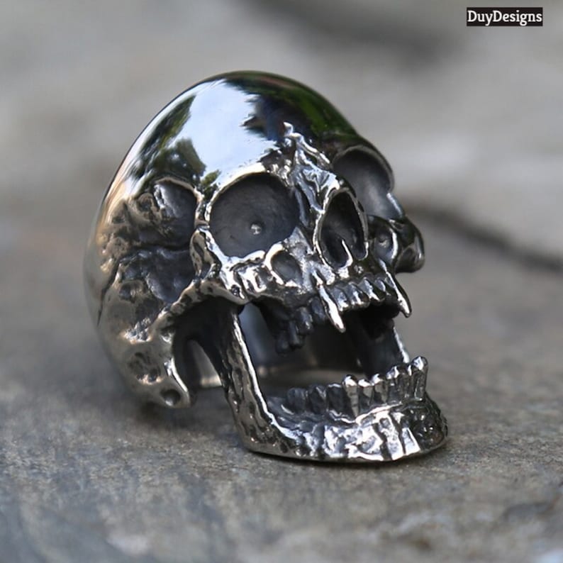 Gothic Vampire Skull Men Womens Stainless Steel Biker Rings Man Gothic Punk Jewelry couple ring Vampire Skull Ring gift for himher