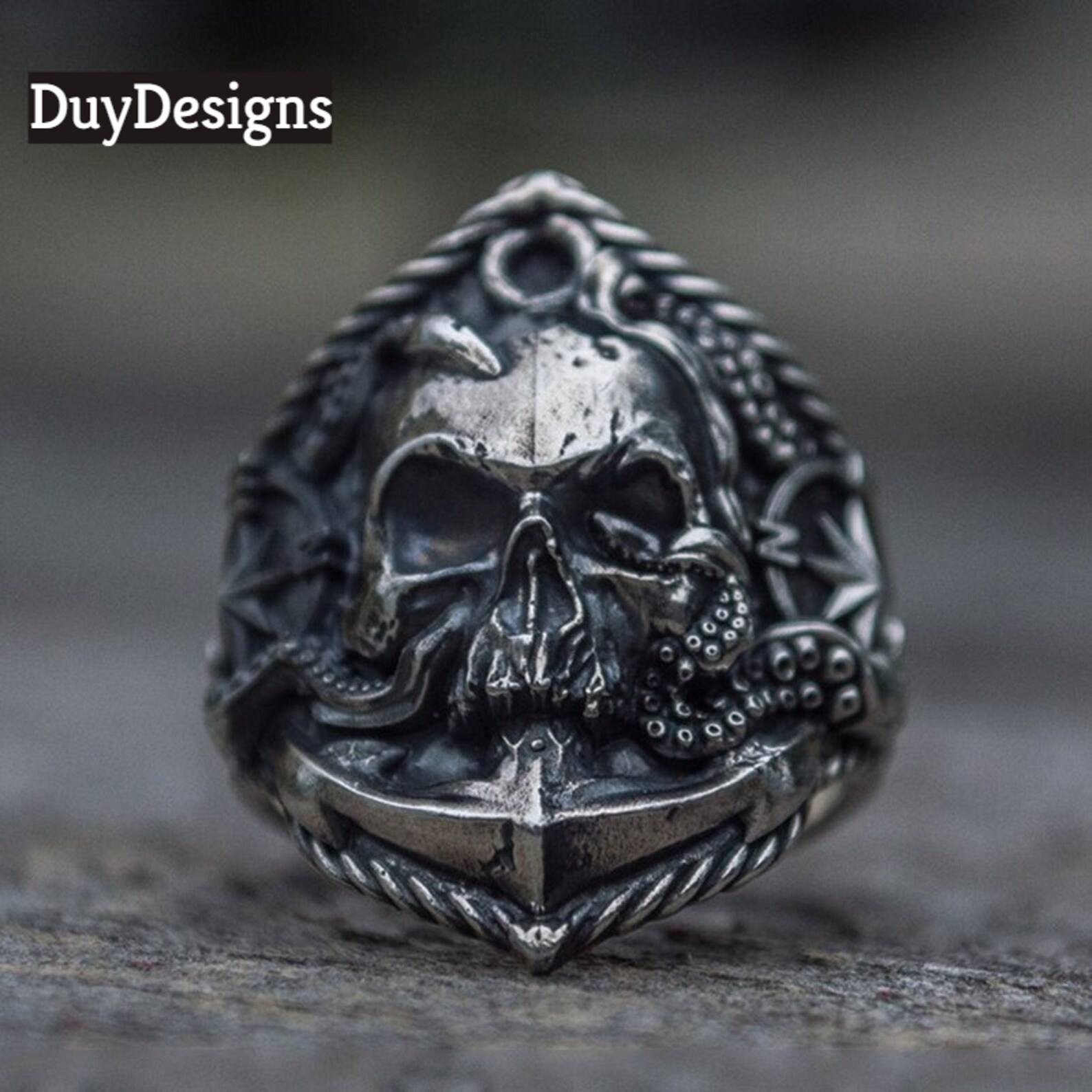Men Skull Pirate Ring Unique Pirate Octopus Mine Anchor Etsy UK