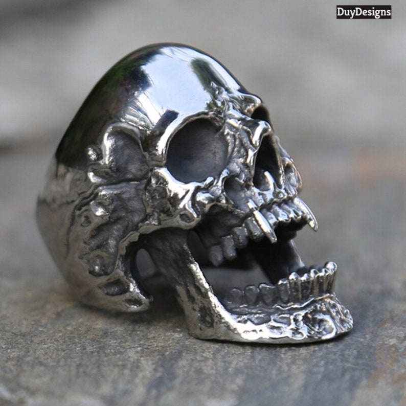 Gothic Vampire Skull Men Womens Stainless Steel Biker Rings Man Gothic Punk Jewelry couple ring Vampire Skull Ring gift for himher
