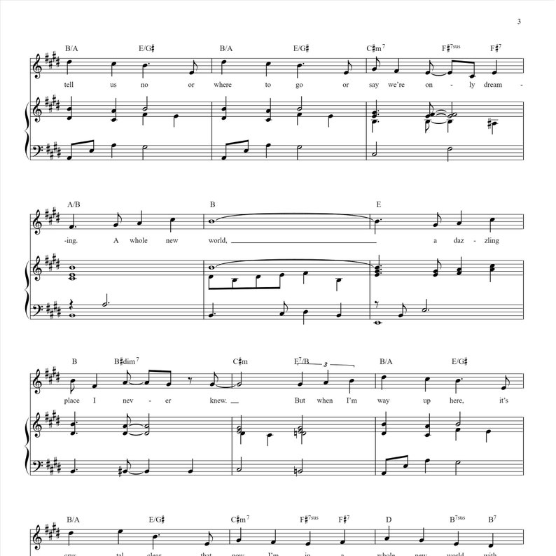 A Whole New World Sheet Music Aladdin Piano Sheet Music A Etsy