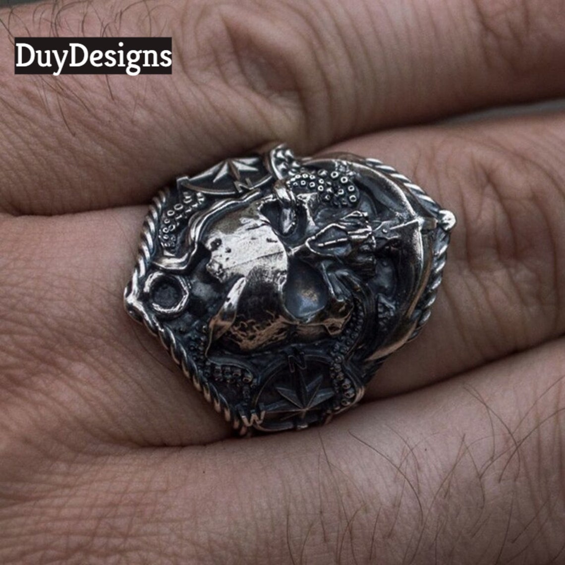 Men Skull Pirate Ring Unique Pirate Octopus Mine Anchor Etsy