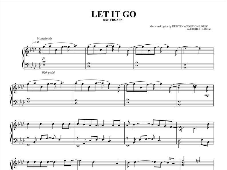 Let It Go Sheet Music Frozen Piano Sheet Music Let It Go - Etsy