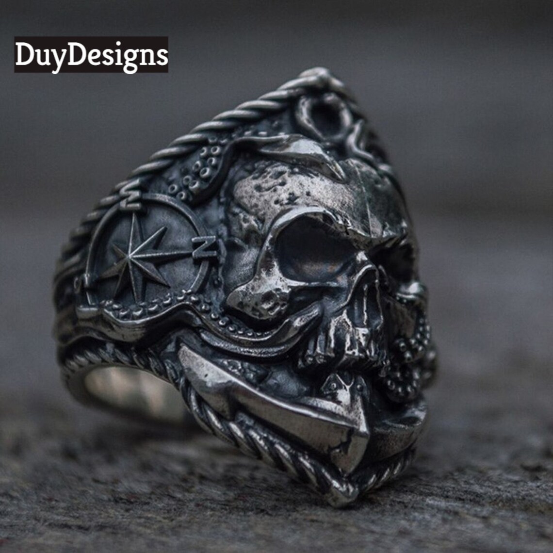 Men Skull Pirate Ring Unique Pirate Octopus Mine Anchor Etsy UK