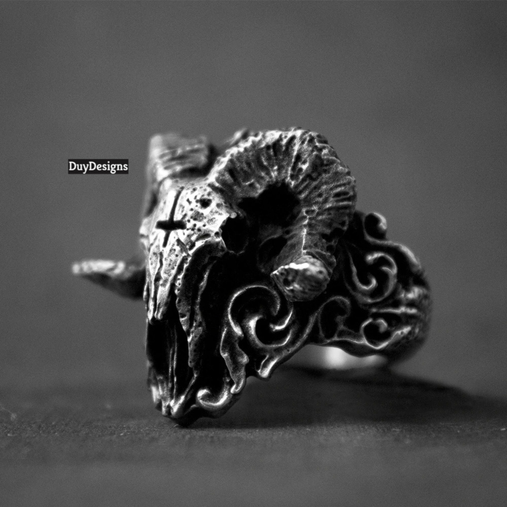 Sorath Skull Ring Men Stainless Steel Biker Ring Demon Ring Etsy