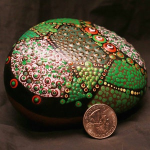 Hand painted Mandala stone river rock very detailed turtle shell looking