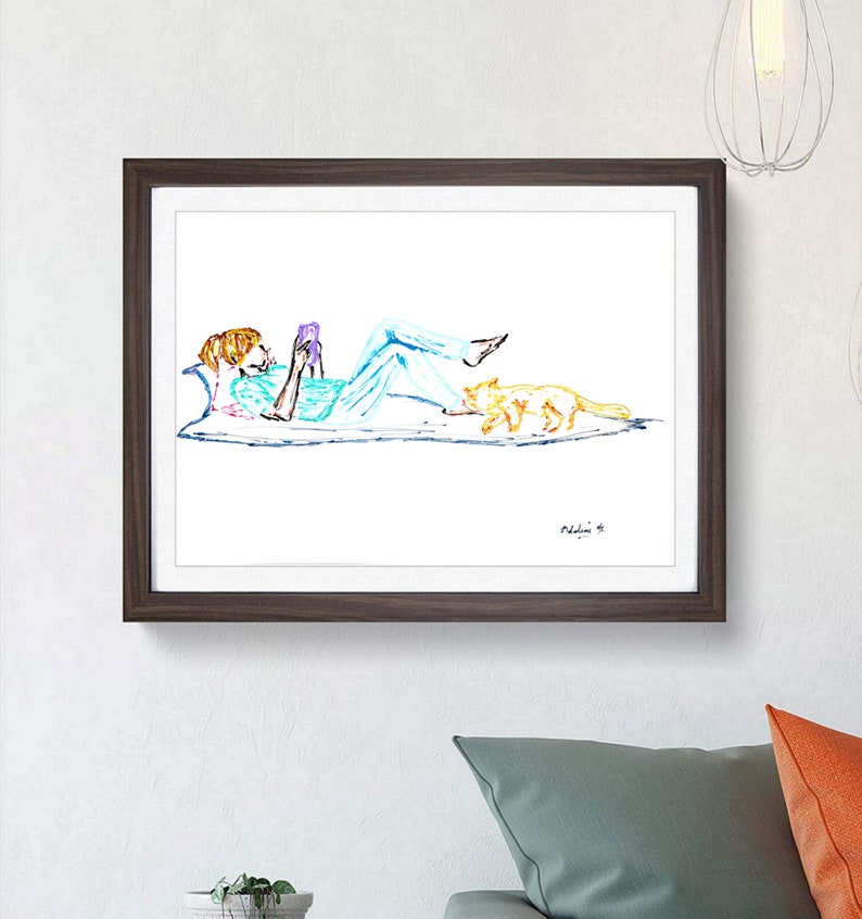 Friend Gift art Reading Girl Original Oil Painting Just A Girl Who Loves Books Line Art Book Lovers Painting Wall Art Gift Gift for her