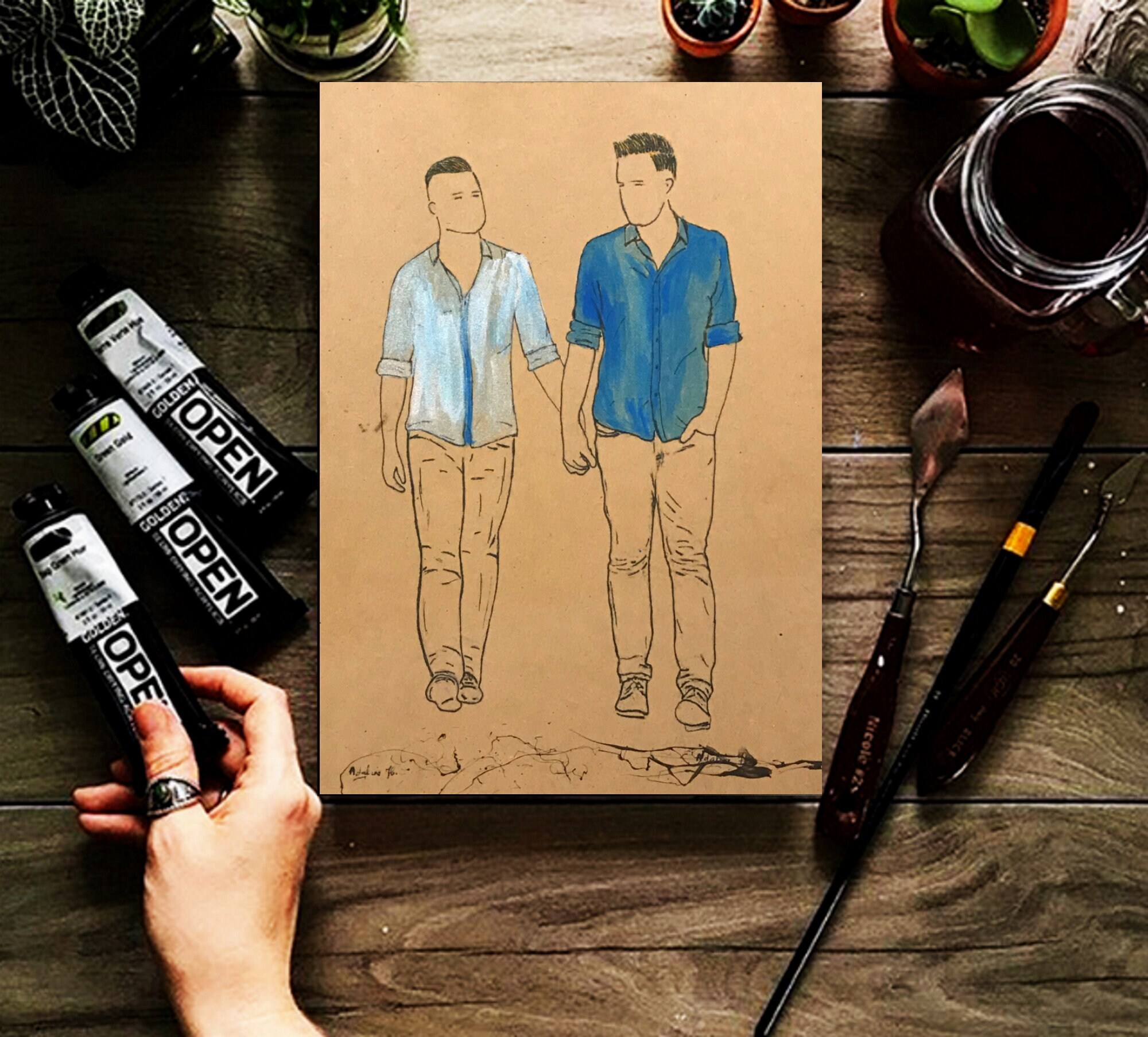 Gay Wedding Line Art Gay Couple Original Oil Painting Gay Etsy