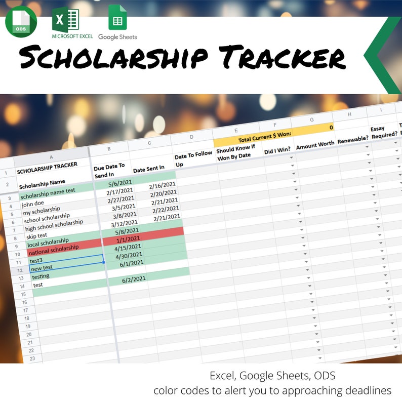 2024 Scholarship Spreadsheet Tracker Track (Download Now) Etsy