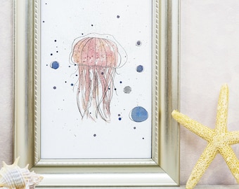 Jellyfish Watercolor Print - Jellyfish Print, Jellyfish Painting, Nautical Art, Beach House Decor, Coastal and Tropical Art, Jelly fish art