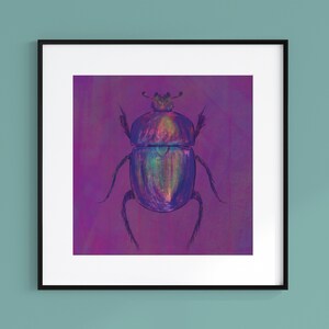 Scarab Beetle Art Print - Jewel Beetle Wall Art - Iridescent Bug, Insect Illustration