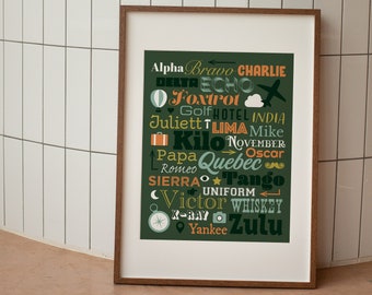 Pilot Phonetic Alphabet Giclée Print – Military Aviation Wall Art (11x14")