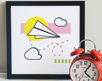 Paper Airplane Art Print: Modern Kids Room Decor