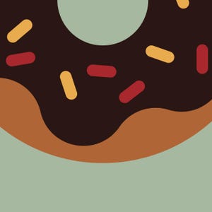 Chocolate Sprinkle Donut Art Print - Mid Century Minimalist Style Donut Picture, Retro Kitchen or Dining Room Art, Breakfast Art Print