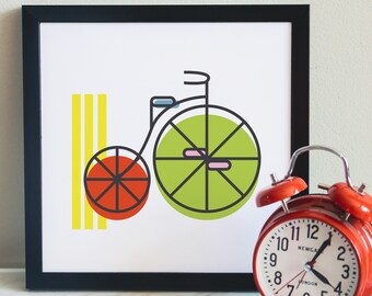 Impression d'art bicyclette Penny Farthing : décoration de chambre d'enfant moderne Mid-Century