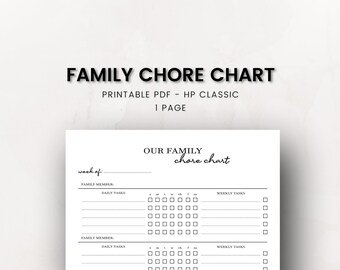 chore chart husband and wife Family Chore Chart Printable | Classic Happy Planner Insert | Chore Chart For Kids | Family Responsibility Chart | Family Chore List