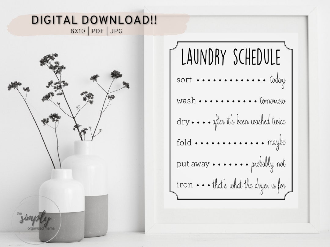 Laundry Schedule Sign Printable Funny Laundry Schedule Art - Etsy