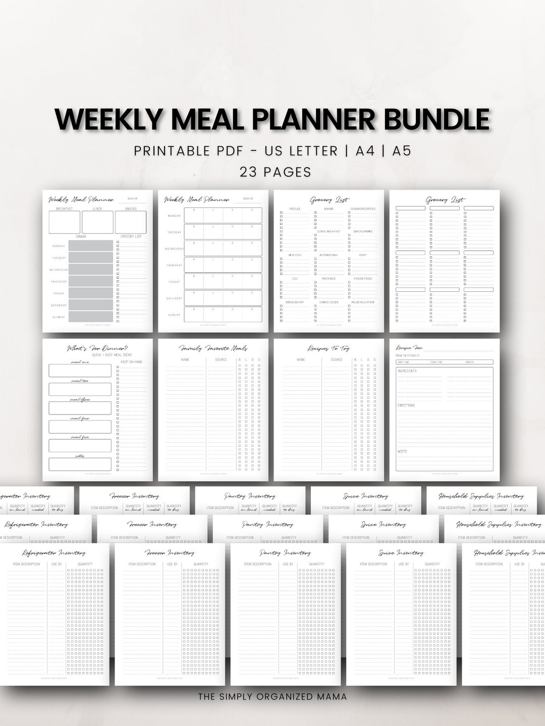 Weekly Meal Planner BUNDLE Meal Plan Template Meal Planner - Etsy