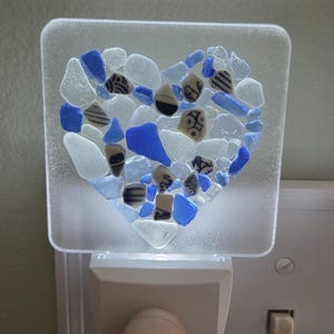 Lámpara de noche con forma de corazón de cristal marino, decoración de cerámica costera